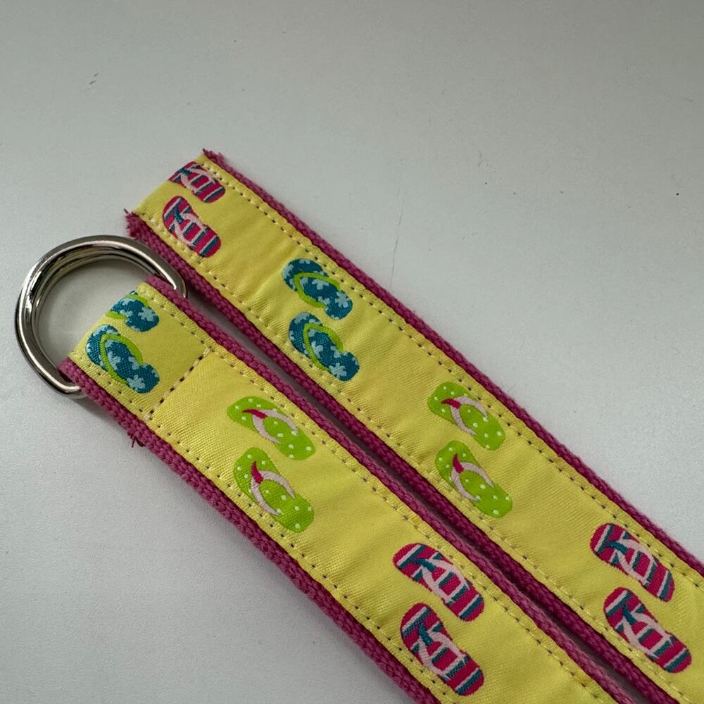 Flip Flop Hot Pink Canvas & Yellow Flip Flop Ribbon D-Ring Belt XL - Picture 2 of 4